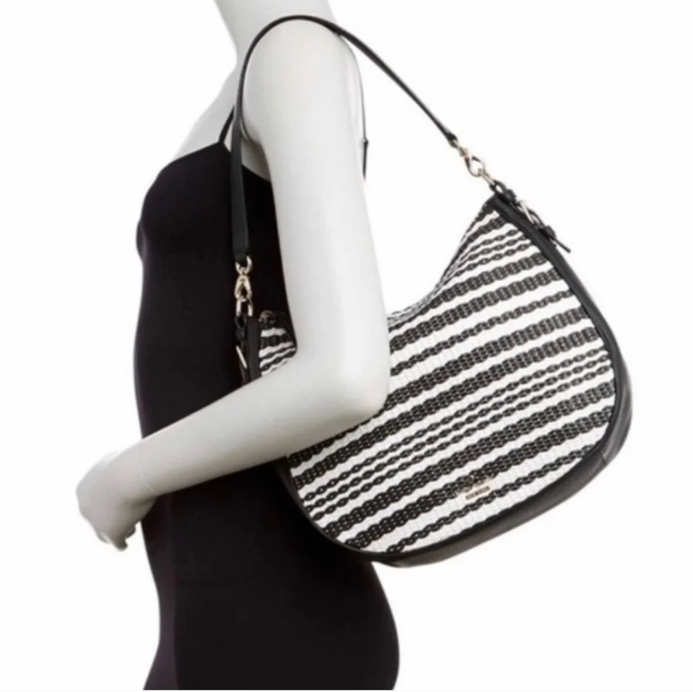 Kate Spade Large Cobble Hill Black Mylie Straw Raffia Hobo Bag NWOT
